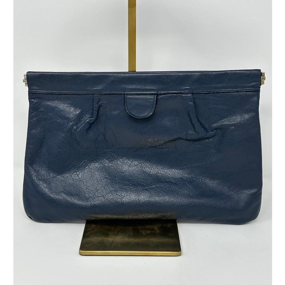 Vintage Philippe Navy Blue Leather Clutch with Spring Top